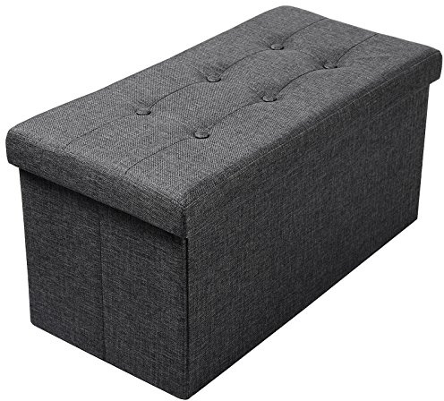 WOLTU Sitzhocker mit Stauraum Sitzbank Faltbar Truhen Aufbewahrungsbox, Deckel Abnehmbar, Gepolsterte Sitzfläche aus Leinen, 76x37,5x38 cm, Grau