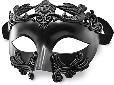 MYSEUNI Maskerade Maske für Männer – römische griechische Maske – venezianische Halbgesichtsmaske für Maskarade, Ball, Karneval, Halloween-Party, Schwarz, Einheitsgröße
