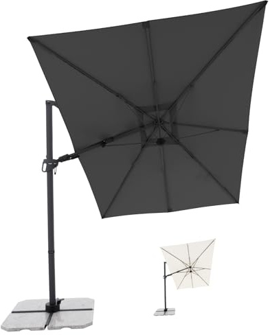Doppler Style Sonnenschirm für den Garten | Ampelschirm 300 x 220 cm in Dunkelgrau | um 360° drehbar - Sonnenschirm groß mit Standkreuz | neig- und schwenkbarer Pendelschirm für Garten & Terrasse