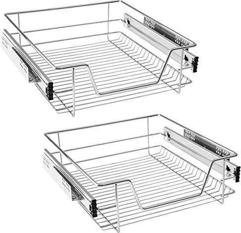 HENGMEI 2 Stück Küchenschrank Teleskopschublade 50cm Schrankauszug Ausziehbare Ablage Küchenschubladen Organizer Küchen Regal Korbauszug Schlafzimmerschublade Vollauszug 20kg Belastbar, Silber