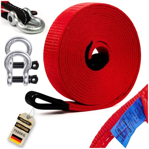 INTAKO Auto Abschleppseil PKW - 5 Meter (7500kg) Geprüft PN-EN 1492-1 - Abschleppschlaufe mit 2 Verstärkten Haken - Abschleppseile für LKW ATV Offroad