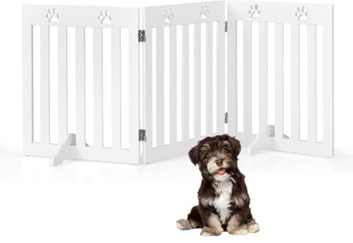 SOARS Absperrgitter Hund 153x61cm, faltbares Schutzgitter mit 2 Stützfüßen | Treppengitter für Hunde, Absperrgitter für Küche, Flur, Kamin & Ofen, 3 Paneelen, Weiß