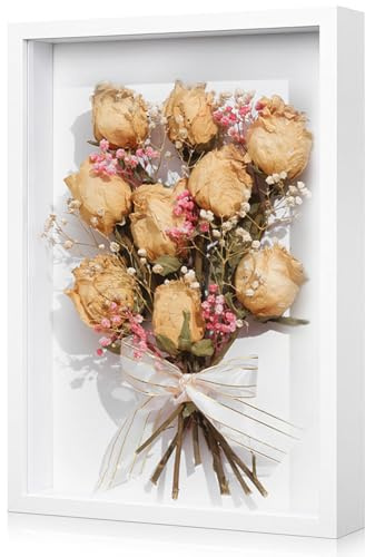 EOPUOZS 3D Bilderrahmen zum Befüllen, Bilderrahmen A4, 3,5cm Tiefer Objektrahmen für Foto Medaillen Trockenblumen Vitrine Rahmen, für Wand und Tisch, 21x29,7 cm, Weiß