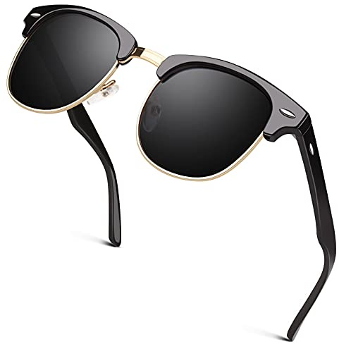 GQUEEN Horn Gestell Halbrahmen Retro Polarisiert Sonnenbrille Herren Damen | Leicht, Verstellbare Nasenauflagen, Angeln, Autofahren, Reisen, Laufen, Golfen, UV400 Schutz