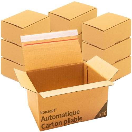 Konzept 11 - Versandkarton 20x15x10cm Set 10 Stk. Faltkartons mit Deckel Selbstklebend, Kleine Kartons zum Verschicken, Verpackung, Verschiedene Größe