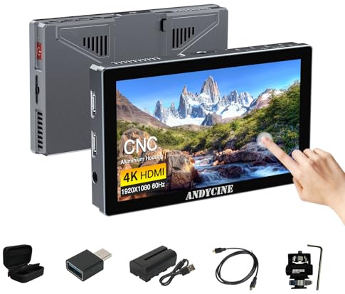 ANDYCINE X5 5.5 Zoll 1200 Nits Kamera Monitor Touchscreen 4K HDMI 60HZ | mit 2200 mAh Batterie CNC Aluminium Gehäuse,Focus Peaking 3D LUTs Wellenform Kamera Field Monitor für Videoaufnahmen