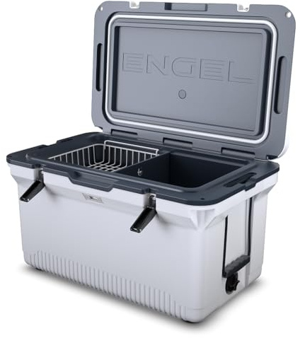 ENGEL 56,8 Liter Große Kühlbox - Ultra-Leicht, Tragbare, Passive Kühlbox für Camping, Picknick, Wandern, Festival - Eisbox Ohne Strom Hält EIS bis zu 7 Tage, 75 x 45,7 x 43,2 cm im Grau