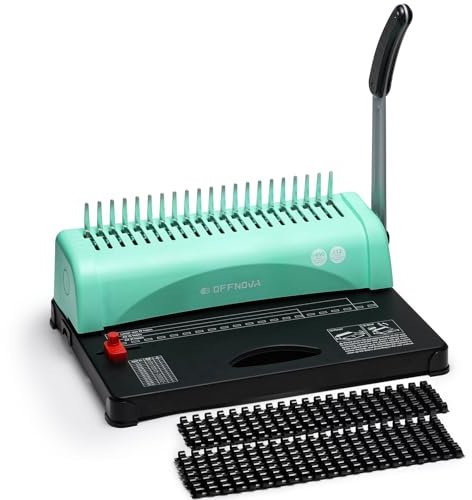 OFFNOVA Bindemaschine 21-Loch 450 Blatt Bindegerät, Spiralbindung Buchbinder Maschine mit Starter Kit Kamm Bindung Stacheln, für tägliche Office-Dokumente