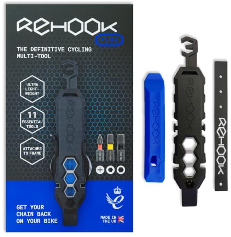 Rehook Plus - Das ultimative leichte Multitool für Radfahrer. Beinhaltet Reifenheber, Speichenschlüssel, Kettenwerkzeug, Schraubenschlüssel, Sechskant und Schraubendreher
