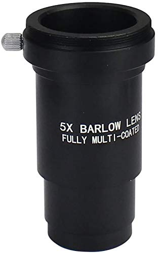 POFET 1,25 Zoll 5X vollständig geschwärztes Metall-Barlow-Objektiv und Kamera-T-Adapter für Teleskopokulare - Akzeptieren Sie 1,25-Zoll-Filter (5X Barlow-Objektiv)