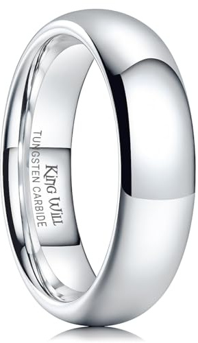 King Will Basic Herrenring aus Wolframkarbid in Silber/Schwarz/Gunmetal - 2mm/4mm/6mm/8mm gewölbt, hochglanzpoliert, komfortabel