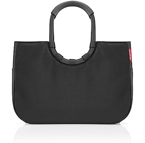 reisenthel loopshopper L in Schwarz, schwarzer Rahmen – Stabile Tasche mit praktischen Fächern aus recycelten PET-Flaschen – Charmantes und wasserabweisendes Design