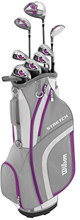 Wilson Anfänge-rAmazon ExclusiveKomplettsatz, 9 Golfschläger mit Cartbag, Damen, Rechtshand, Stretch XL, weiß/grau/violett, WGG157554