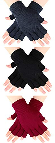 SATINIOR 3 Paar Halb Fingerhandschuhe Winter Fingerlose Handschuhe Strickhandschuhe für Männer Frauen