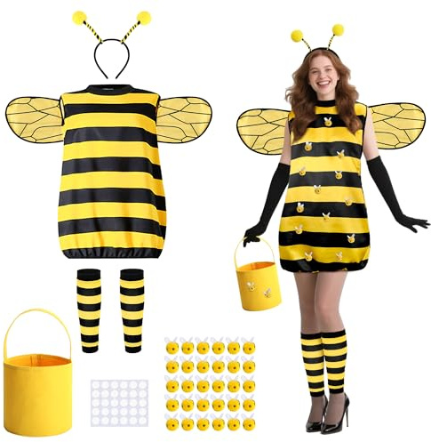 Purple Star Bienenkostüm Erwachsene-Karneval Kostüm Damen-Halloween Bienen Kostüm-Bienenflügel Dress Up-Königin Biene Verkleidung für Fasching Halloween Tier Cosplay