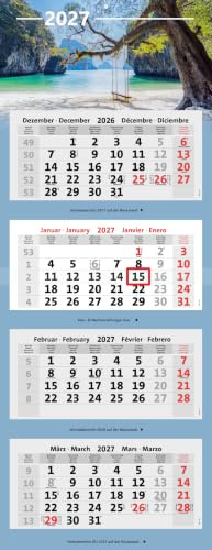 Kombi 4-Monatskalender 2027 Bürokalender großer Wandkalender vier Monate mit Bild (Traumstrand)