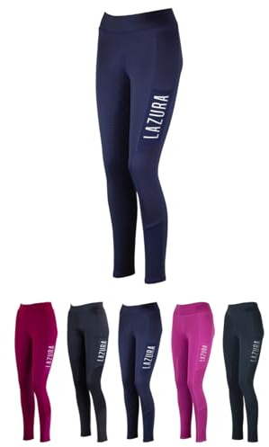 Lazura - Reitleggings für Mädchen Emilia | Vollbesatz aus Silikon | Vollbesatzreithose mit 2 seitlichen Handytaschen | Kinder Reithose in Nachtblau | Reitbekleidung in Größe 164