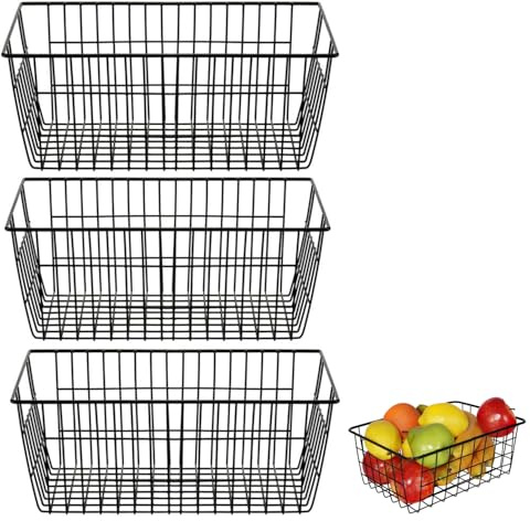3 Stück Aufbewahrungskörbe aus Draht, Metallkorb Klein, Bad Korb Metall | Wand Eisen Korb Einhängekorb, Offenes Drahtdesign, Gitterkorb Aufbewahrung für Büro, Küche, Bad, 28x22x12 cm (Schwarz)