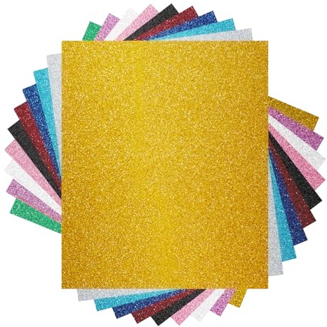NANAPLUMS Glitzer Plotterfolie Textil, 10 Farben HTV-Flexfolie für T-Shirts | 10 Blatt Glitzer-Bügelfolie in 10 Farben à 30,5 x 25,4 cm; leicht zu schneiden & entgittern, für Taschen und Textilien.