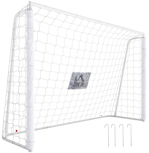 HOMCOM Fußballtor für Jugendliche & Erwachsener mit Netz 186 x 123 cm Weiß | Outdoor Fußballtor, Erdhaken, Stoßdämpfenden, Fußball Tor für Garten