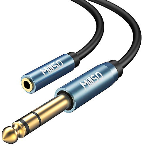 MillSO Audio Adapter 6.35mm Klinkenstecker auf 3.5mm Klinken Buchse Kopfhörerverlängerung mit 24K Vergoldete Kontakte für Kopfhörer, Lautsprecher, Gitarre, Bassverstärker und HiFi Anlage - 30cm