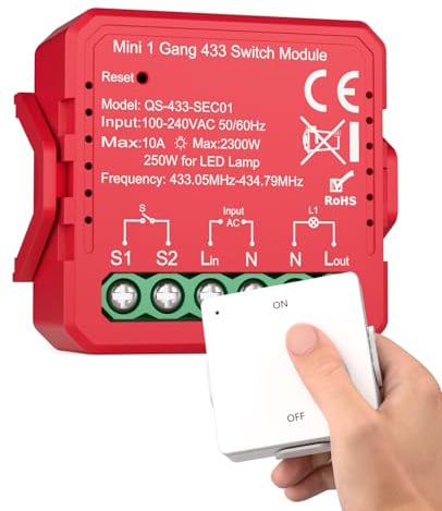 Funksender-Schalter Funk Lichtschalter 230 V, Funkschalter mit vorgelagertem RF-Sender Reichweite von 100 Metern, 433 Mhz Wireless Light Switch einfache Installation für Lampen
