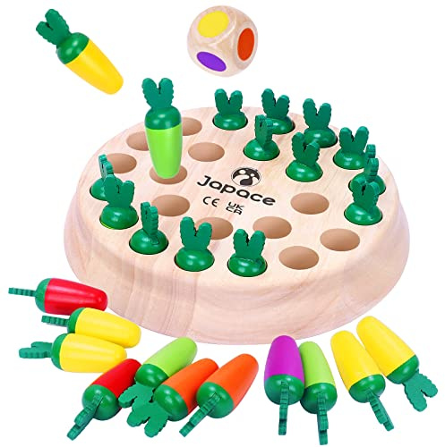 Japace Memory-Spiel aus Holz, Karotten Gedächtnis Schach Kinderspiel Lernspielzeug Fördert das Konzentration, Familien Brettspiel & Gesellschaftsspiel Montessori Spielzeug ab 3 4 5 Jahre