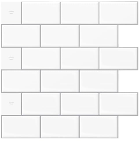 Art3d 10 Blatt Metro Fliesen Selbstklebend fliesenaufkleber klebefliesen küche 3d Wandpaneele Selbstklebend Warmes Weiß mit Grauem Fugenmörtel 30 x 30 cm