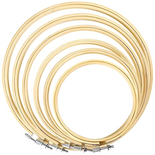 Caydo 6 Stück Stickrahmen Bambus Kreis Kreuzstich Hoop Ring, Runde Durchmesser 10cm bis 26cm Einstellbar für Weihnachtsdekoration Holz Handwerk Rahmen