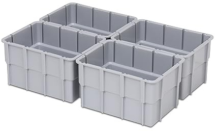 1a-TopStore Einsatzkasten Einteilungs-Set für Eurobehälter, Schubladen mit Innenmaß 362x262 mm (LxB), 102 mm hoch, verschiedene Größen/Farben (4er Set, Grau)