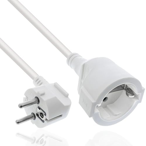 Inline Verlängerungskabel, Stromkabel, 1,5m, Schutzkontakt Stecker gewinkelt/Buchse, H05VV-F, Innenbereich, erhöhter Berührungsschutz, weiß, 16401U