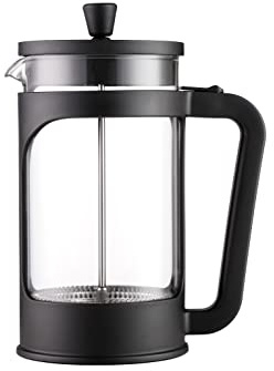 Vier - Französische Kaffeemaschine/Teekanne, 1 Liter / 34 Oz, hitzebeständiges Borosilikatglas, Filter aus Edelstahl und schwarzer Deckel