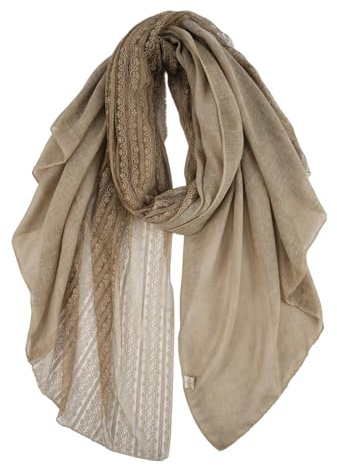 DAMILY schal damen Halstuch Musselin Tuch mit Spitzenmuster scarf women | Schals & Tücher Schöner Weicher für Frauen Langer Festliche Stola