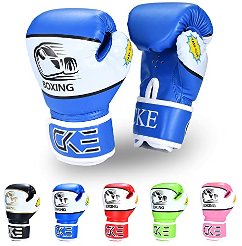 CKE Kinder Boxhandschuhe für Kinder 5-12 Jahre Jungen Mädchen，Boxhandschuhe Trainingshandschuhe Boxing Gloves für Kids Boxsack Kickboxing für Muay Thai (Blau)