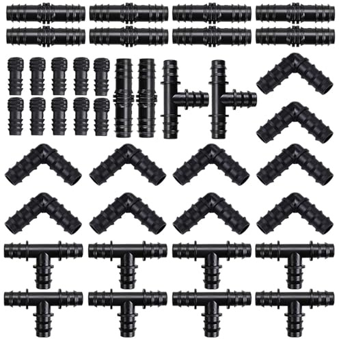Bebochoi 40 Stücke Schlauchverbinder Bewässerung, Bewässerung Anschluss Kit, Schläuche Stecker Widerhaken Schlauch Verbinder 16mm Bewässerung System, Gerade, Bögen, T-Stücken, Endstopfen, für Garten