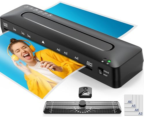 A3 Laminiergerät Laminiermaschine - 5 in 1 Laminiergerät mit Laminierfolien für A3/A4/A5/A6, Heiß und Kalt Laminiergerat Set mit Papierschneider und Eckrunde für den Heimgebrauch Büro Schule Fotos