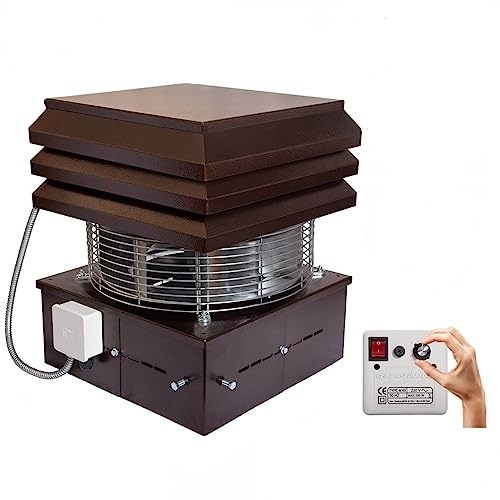 Gemi Elettronica Schornstein Ventilator Rauchsauger für Kamin mit Kupfergehäuse, Wandmontage, bis 700°C Hitzebeständig, Dark Brown
