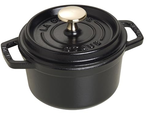 STAUB Cocotte, Gusseisen Bräter mit Deckel, Rund, 14 cm, 0,8 L, Alle Herdarten inkl Induktion, Made in France, Schwarz