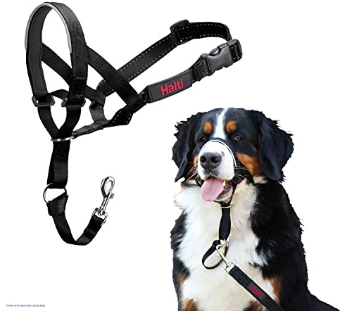 HALTI Kopfgeschirr - Verhindert, dass Ihr Hund an der Leine zieht, Einfache Anpassung, Leicht, mit gepolstertem Nasenriemen, Anti-Zug-Halsband für große Hunde (Größe 4, Schwarz)