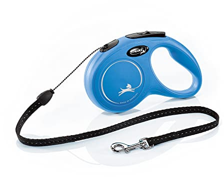 flexi® Classic S | 5m Seil Roll-Leine für kleine Hunde bis 12 kg | Blau | ausziehbare Hundeleine | Gewicht 160.4 gr | Maße 9.6 x 16.2 cm
