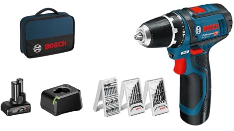 Bosch Professional 12V System Akku Bohrschrauber GSR 12V-15 (39 tlg. Zubehörset, 1x 2.0Ah Akku, 1x 4.0Ah Akku, Ladegerät,), schwarz, blau, Size, Battery Powered