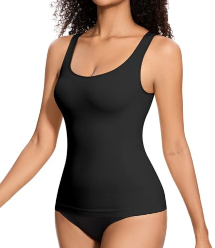 ONEW Damen Slimfit Unterhemd Bequeme Bauchweg Shapewear Tank Top Formende Kompressions Trägertop Komfortable Body Shaper Schwarz M