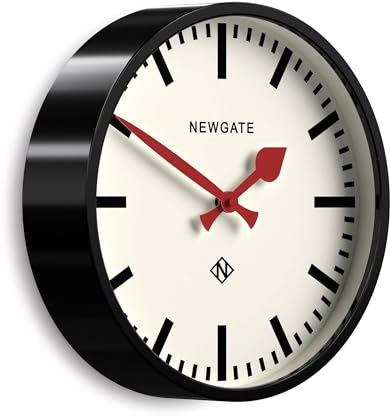 NEWGATE® Luggage Wanduhr | Moderne Retro-Metall-stationsuhr | 30cm | Tiefes metallgehäuse in schwarz | Zeitgenössischer Vintage-Stil für küche, Wohnzimmer oder büro