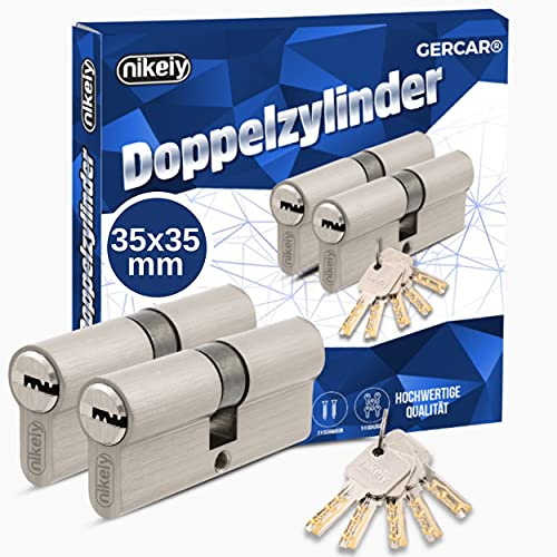 GERCAR Pro 2er Set Profilzylinder gleichschließend 70mm Schließzylinder 35/35 Doppelzylinder Zylinder - Messing matt Massiv - inkl. 10 Schlüssel - Wendeschlüssel - Länge: 70 mm, A:35 B:35-2x
