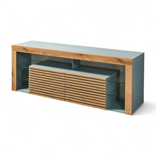 Goal 2 TV-Lowboard mit LED-Beleuchtung in Salbei, Evoke Eiche Optik - TV Schrank mit viel Stauraum für Ihr Wohnzimmer - 179 x 67 x 44 cm (B/H/T)
