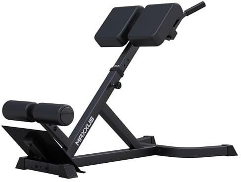 MAXXUS Hyperextension Rückentrainer - Verstellbar, bis 150/180 kg, mit Beinfixierung, Haltegriffen - Bauchtrainer, Römische Bank, Multifunktionales Workout Bench - Advanced
