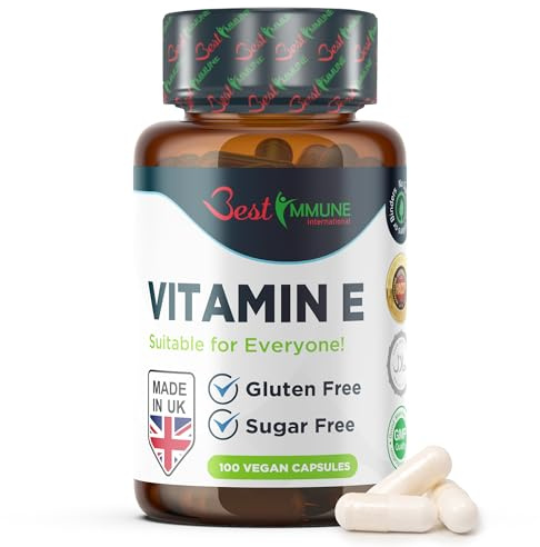 Best Immune Natürliches Vitamin E 500 IE Verbesserte Formel 100 Vegane Tierversuchsfreie Kapseln