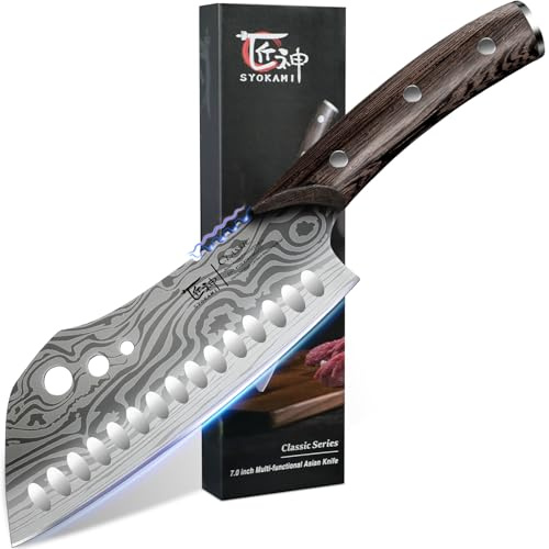 18 cm Küchenmesser mit Kräuterstripper, Asiatisches 3-in-1 Messer kombiniert Hackmesser, Fleischermesser und Nakiri für Schneiden, Hacken, Würfeln, Zerkleinern oder Geschenk