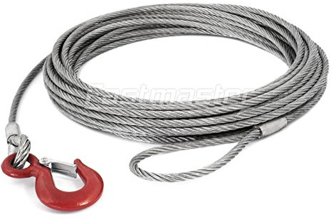 Fastmaster-Shop ANSCHLAGSEIL 8mm HAKEN - ÖSE Tragfähigkeit: 700kg NL = 25m, Lasthaken Bauhaken Forstseil Kranseil Hebeseil Drahtseil Stahlseil