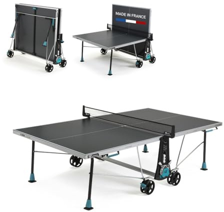 Cornilleau 300x - Outdoor Tischtennisplatte - Klappbar - Einfach zu bedienen - 5 mm Melaminharzplatte - TÜV geprüft-Tischtennistisch für draußen - Turniermaße - Grau oder Blau